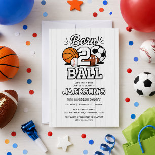 Born 2 Ball Sporttematisk Pojke 2-års Födelsedagsf Inbjudningar