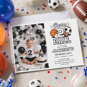 Born 2 Ball Sporttematisk Pojke 2-års Födelsedagsf Inbjudningar