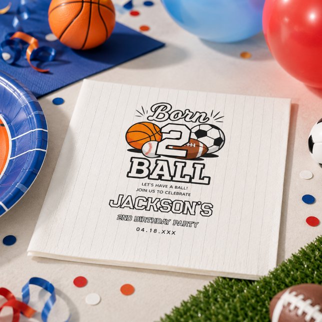 Born 2 Ball Sporttematisk Pojke 2-års Födelsedagsf Pappersservett (Born 2 Ball Sports Themed Boy 2nd Birthday Party Napkins
)