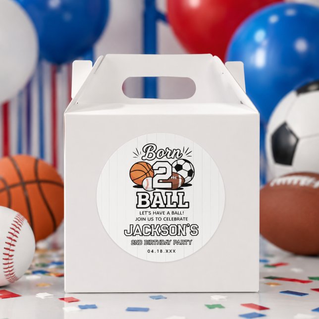 Born 2 Ball Sporttematisk Pojke 2-års Födelsedagsf Runt Klistermärke (Born 2 Ball Sports Themed Boy 2nd Birthday Party Classic Round Sticker
)