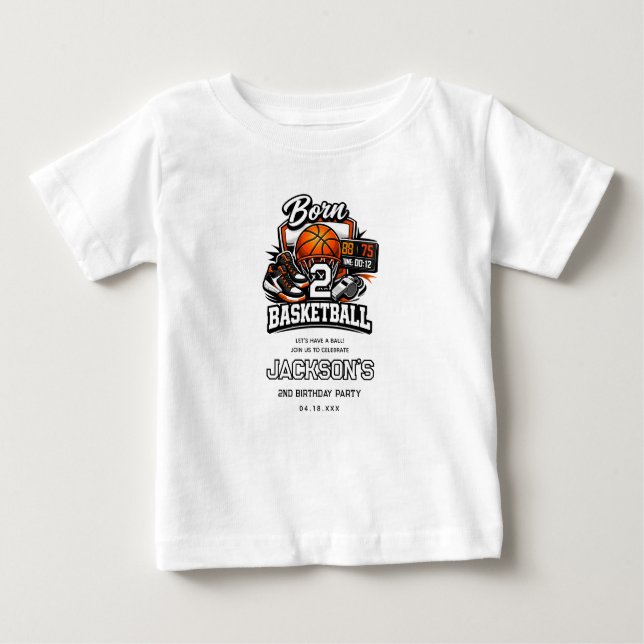 Born 2 Basketball | Sports Themed 2nd Birthday T Shirt (Framsida)