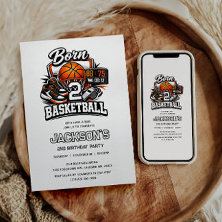 Born 2 Basketball Sports Themed Boy 2nd Birthday Inbjudningar