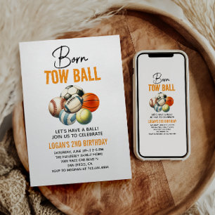 Born 2 Boll sport Thégno 2:a födelsedagen Party Inbjudningar