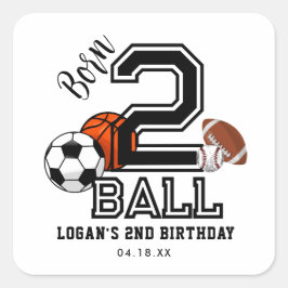 Born 2 Boll Sports Theme Boy's 2:a födelsedagen Pa Fyrkantigt Klistermärke