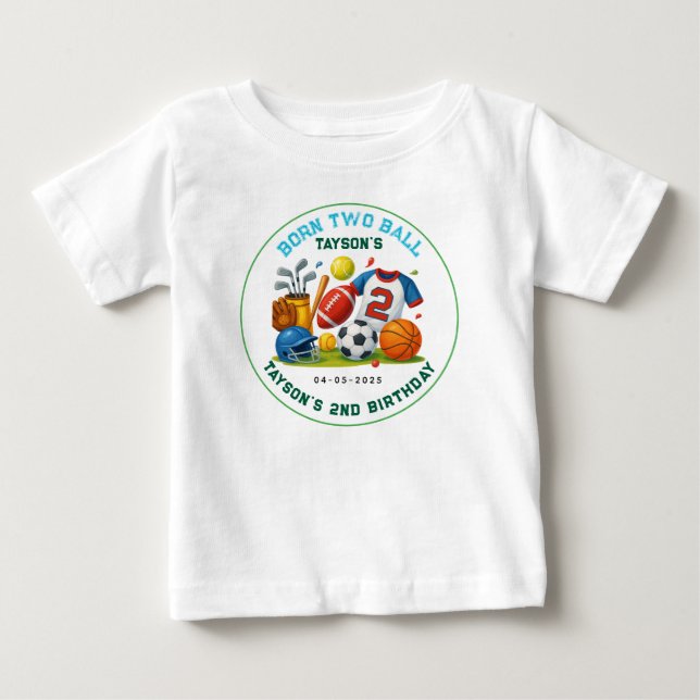 Born 2 Boll Sports Theme Boy's 2:a födelsedagen Pa T Shirt (Framsida)