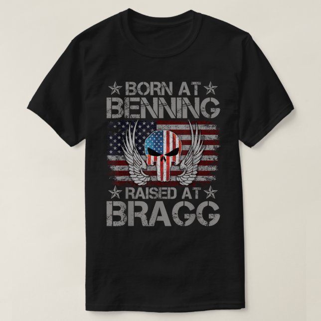 Born At Ft Benning Raised Fort Bragg Airborne Vete T Shirt (Design framsida)