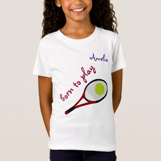 Born att spela, Tennis Boll och Racquet, Personali T Shirt (Framsida)