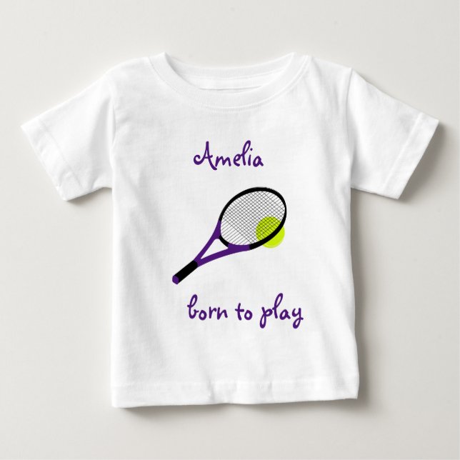 Born att spela, Tennis Boll och Racquet, Personali T Shirt (Framsida)