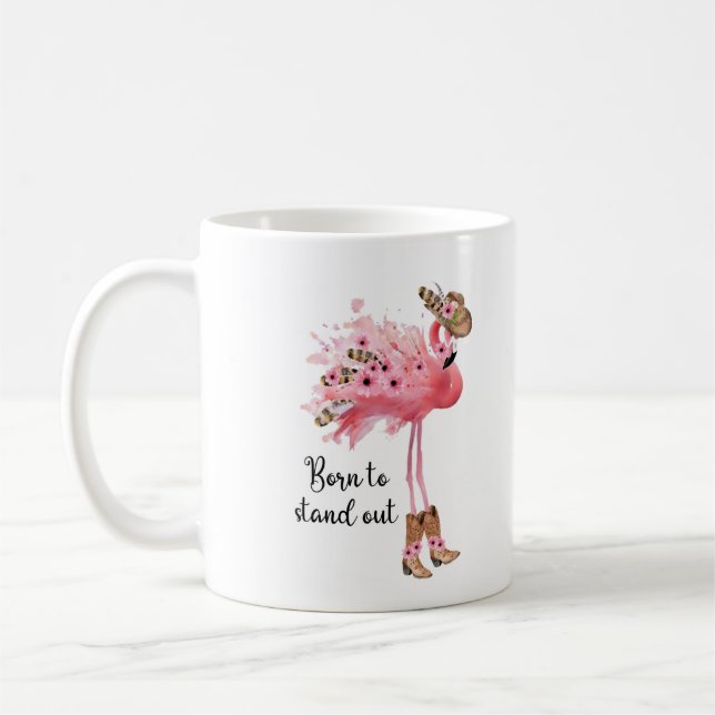 "Born att stå ut" Flamingo-kaffe Mugg (Vänster)