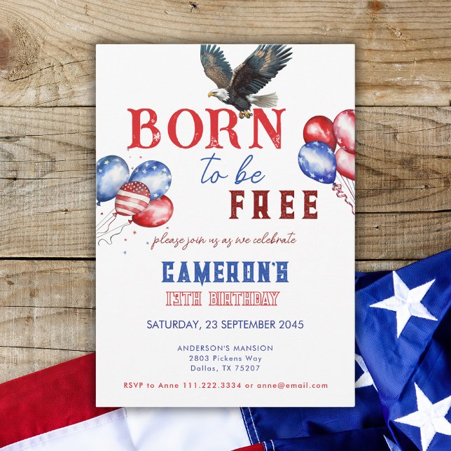Born för att bli fri amerikansk fet Födelsedagsfes Inbjudningar (Skapare uppladdad)