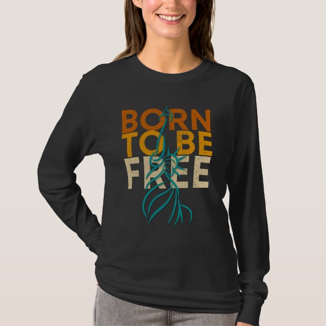 Born för att vara fri, patriotisk Frihetsgudinnan T Shirt (Framsida)