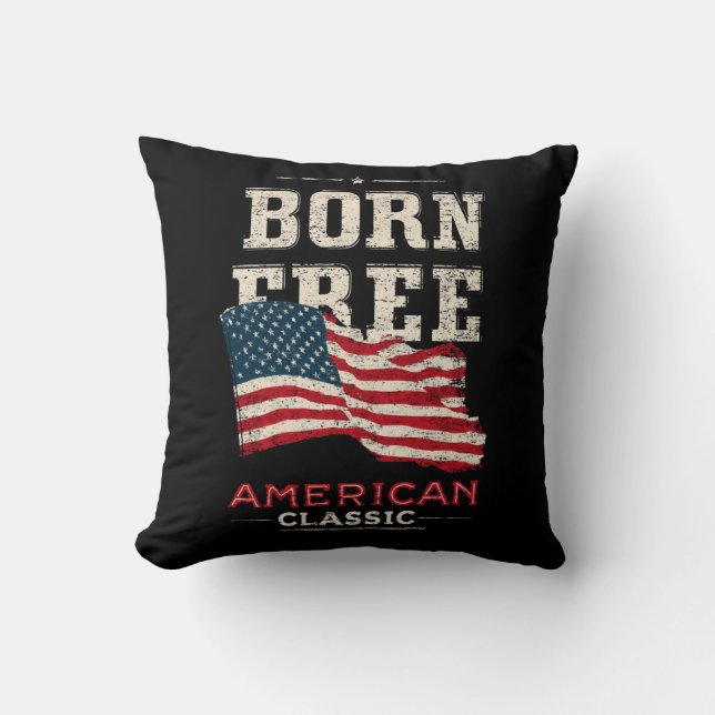 Born Free American Classic Patriotic USA Flag Blue Kudde (Framsida)