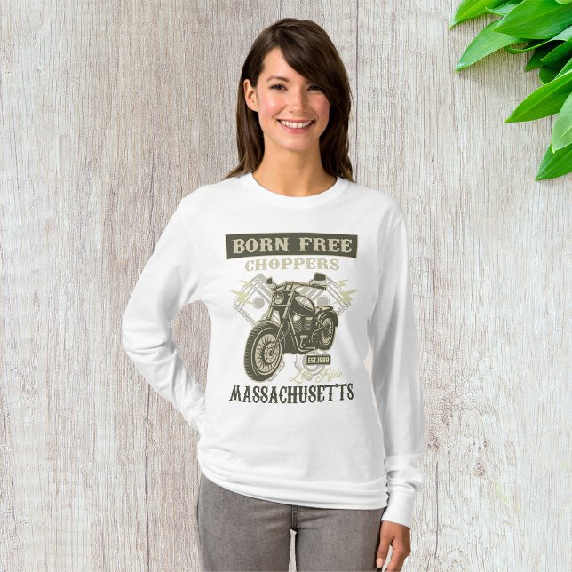 Born Free Choppers Motorcycle Massachusetts T Shirt (Skapare uppladdad)