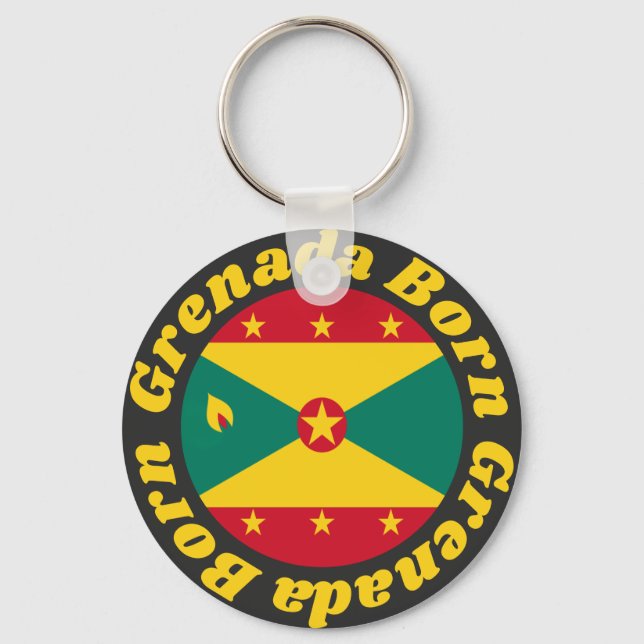 Born Grenada | Cute Grenada-Flagga med Gult Text Nyckelring (Framsida)