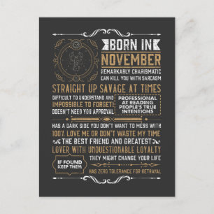 Born i november Scorpio Zodiac Sig Vykort