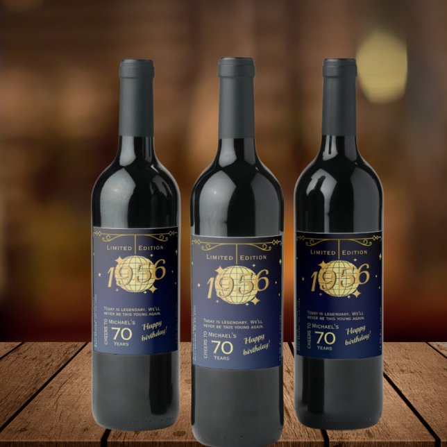 Born in 1956 70th birthday party wine bottle label vinflaska etikett (Skapare uppladdad)