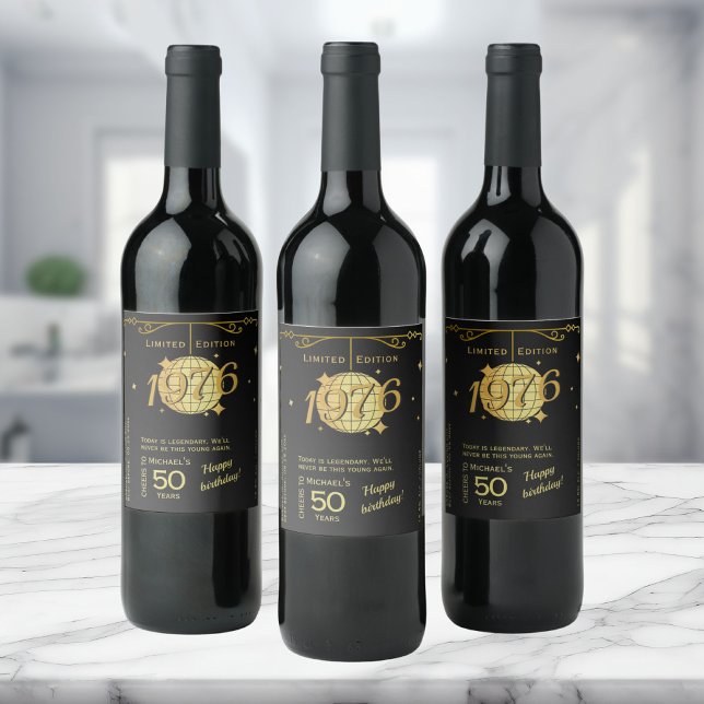 Born in 1976 50th birthday party wine label vinflaska etikett (Skapare uppladdad)