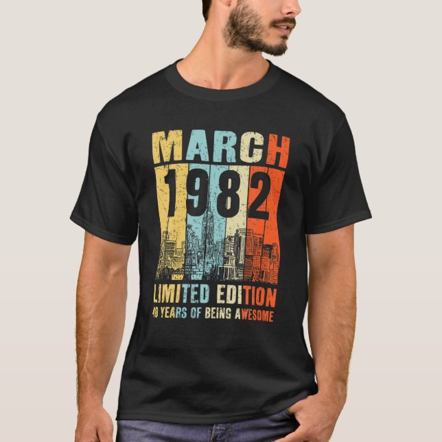 Born In 1982 - 40Th Bday Limited Edition Retro Mar T Shirt (Framsida)