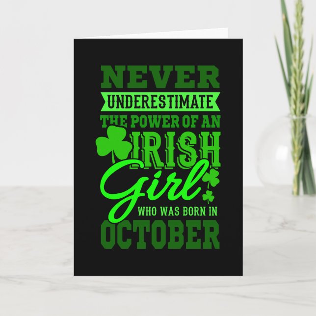 BORN IN OCTOBER Birthday Irish Girl Women Mom Kort (Framsida)