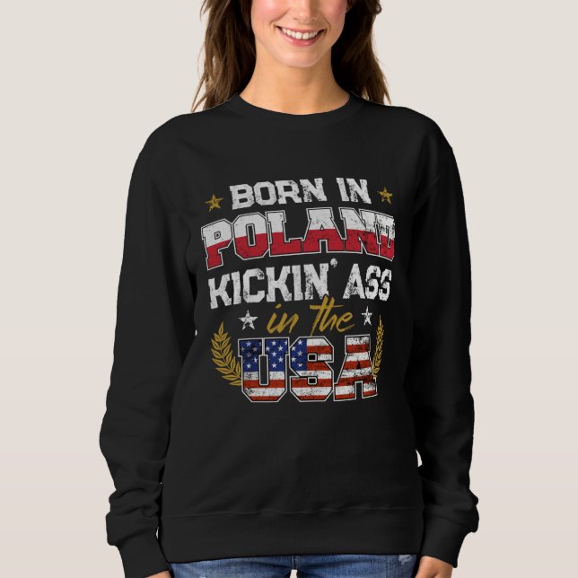 Born in Poland Patriotic USA Polish Roots Immigran T Shirt (Framsida)