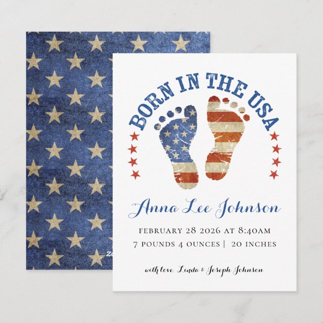 Born in the USA Birth Announcement Julkort (Fram/baksida)