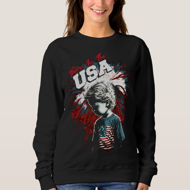 Born in the USA Fireworks and Child Patriotic July T Shirt (Framsida)