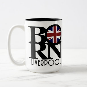 BORN Liverpool England (UK Flagga) 15oz Två-Tonad Mugg