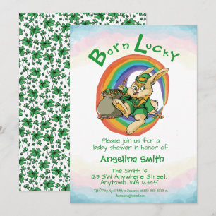 Born Lucky Little Saint patrick Rabbit Baby Shower Inbjudningar