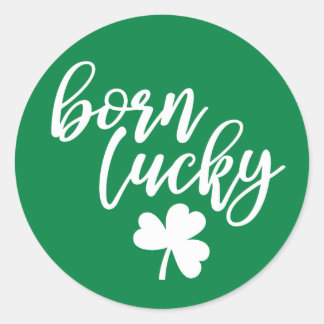Born Lucky med Shamrock - Grönt Sticker Runt Klistermärke