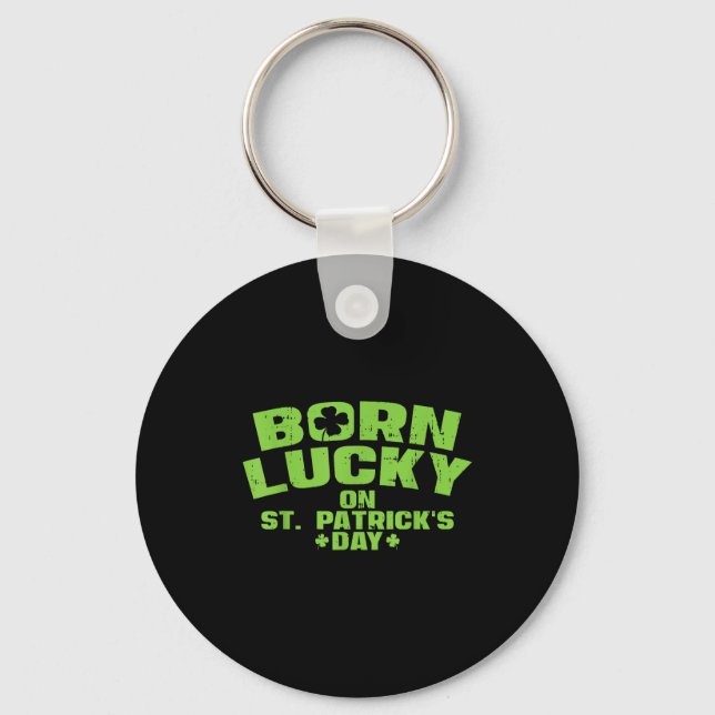 Born Lucky On St Patricks Day Shirt Birthday Boy G Nyckelring (Framsida)