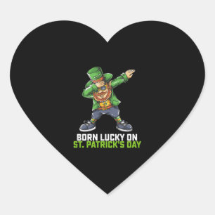 Born Lucky på St patrick's day Dabbing Birthday Hjärtformat Klistermärke