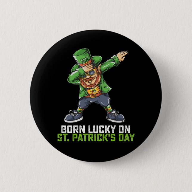 Born Lucky på St patrick's day Dabbing Birthday Knapp (Framsida)