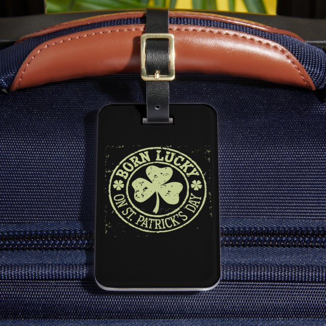 Born Lucky på St patrick's day Irish Birthday Bagagebricka (Framsida Insitu 2)
