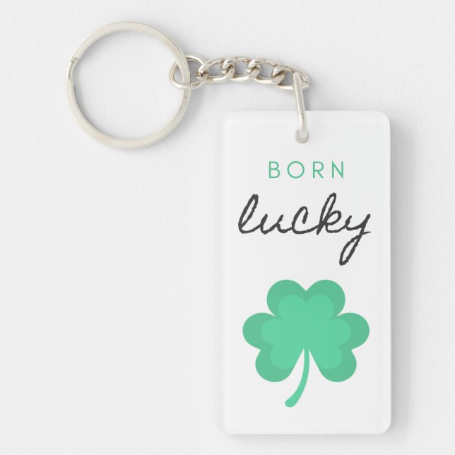 "BORN LUCKY SHAMROCK" ACRYLIC KEYCHAIN. KEYCHAIN NYCKELRING (Framsidan)
