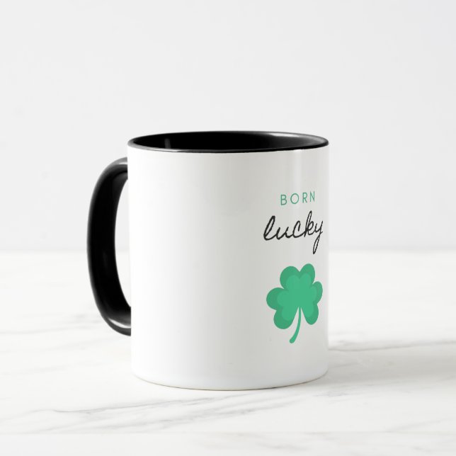 "BORN LUCKY SHAMROCK" TVÅ TON MUGG. MUGG (Framsida vänster)