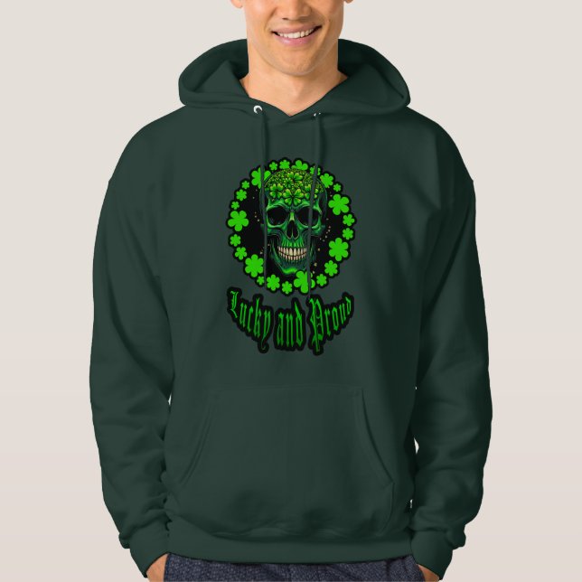 Born Lucky Skull St Patrick’s Day Shirt – Moletons Hoodie (Framsida)