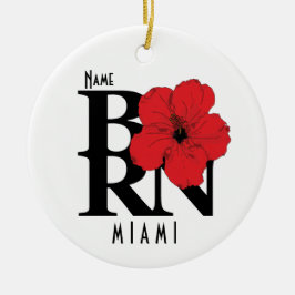 BORN Miami Florida Red Hibiscus Julgransprydnad Keramik