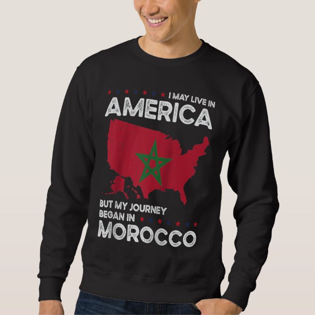 Born Moroccan Morocco American USA Citizenship Rag Lång Ärmad Tröja (Framsida)