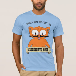 BORN och RAISERAT I CINCINNATI, OHIO Mustache Cat T Shirt