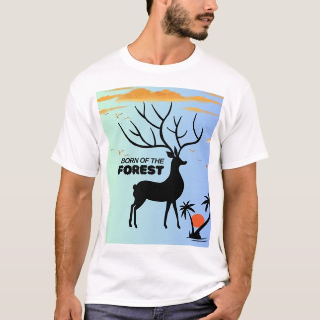 Born of the Forest – Mystic Deer Silhouette Nature T Shirt (Framsida)