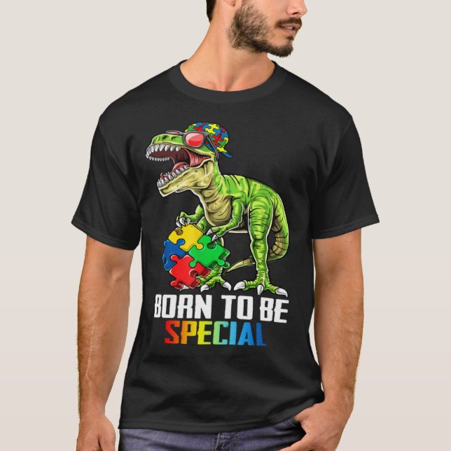 Born Special Trex Puzzle Dino Boys Autism Awarenes T Shirt (Framsida)