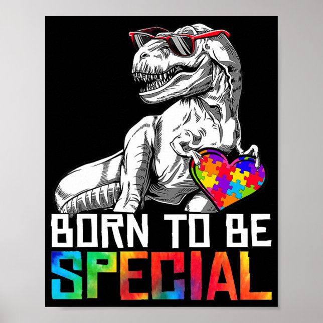 Born Speciell Trex Puzzle Dino Boys Autism Awarene Poster (Framsidan)