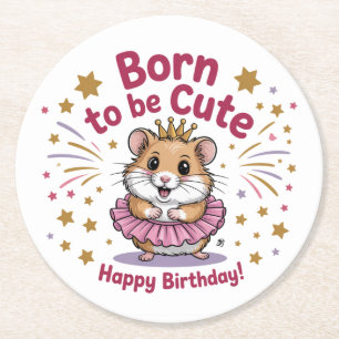 Born till Cute Hamster Birthday Girl Underlägg Papper Rund