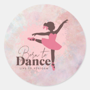 Born till Dance rosa-klistermärken för balett älsk Runt Klistermärke