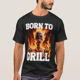 Born till grill-snål, grå, hårdskal, membranflam t shirt