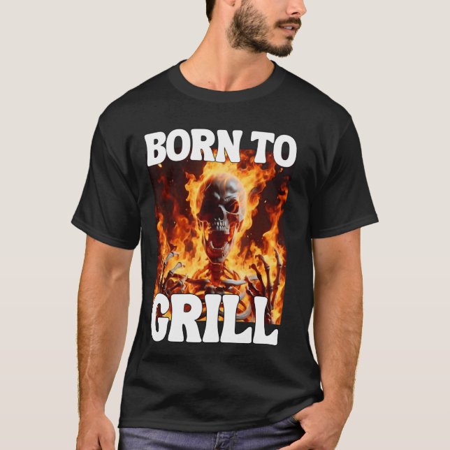Born till grill-snål, grå, hårdskal, membranflam t shirt (Framsida)