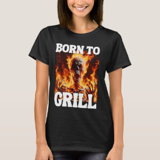 Born till grill-snål, grå, hårdskal, membranflam t shirt