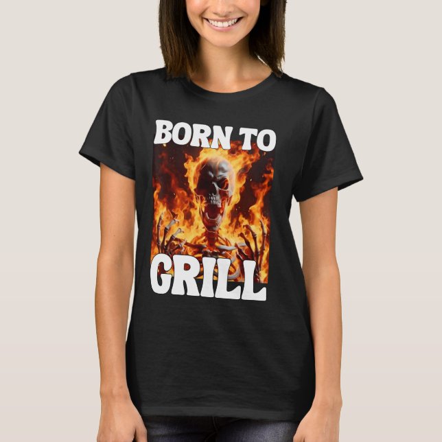 Born till grill-snål, grå, hårdskal, membranflam t shirt (Framsida)