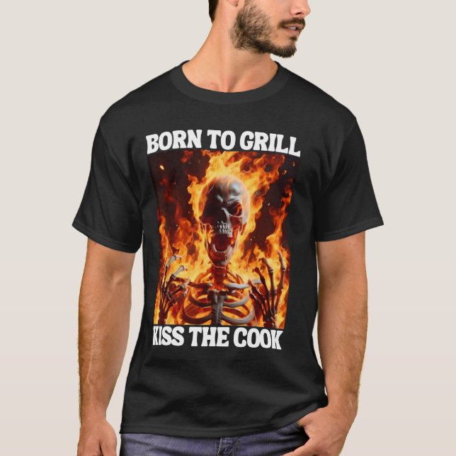 Born till grill-snål, grå, hårdskal, membranflam t shirt (Framsida)