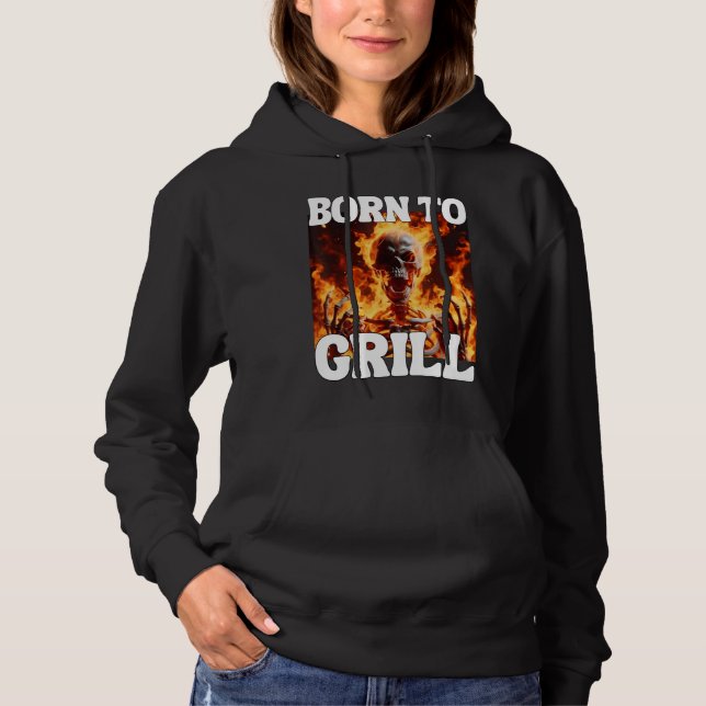 Born till grill-snål, grå, hårdskal, membranflam t shirt (Framsida)